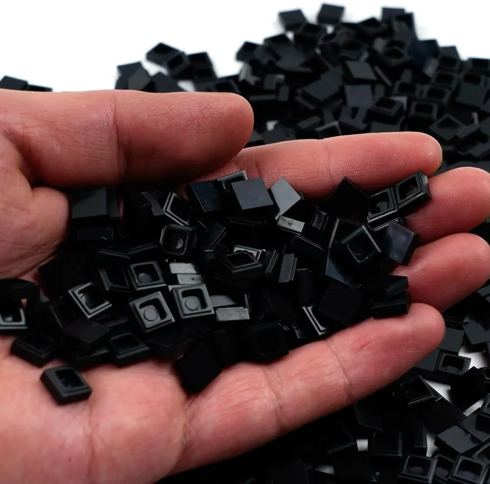 Classic Building Blocks 1×1 Square Tiles: Dots 1500pcs Flat Bricks Parts and Pieces, Smooth Plate Pixel Art Mosaic Bulk Lot Black