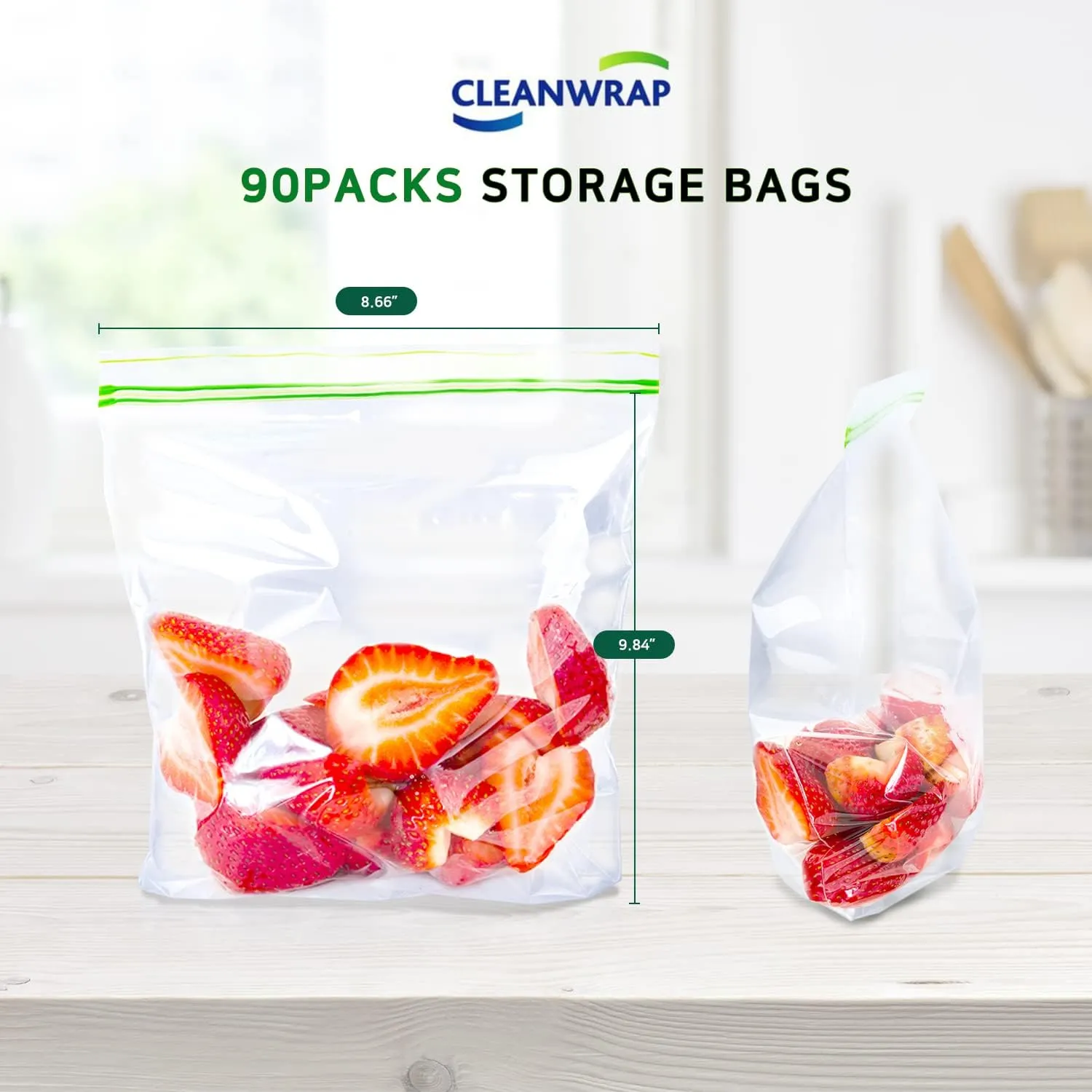 Clean Zipper Bag Medium 90 Bags, LDPE, BPA FREE, Food Storage Bags, Freezer Bags