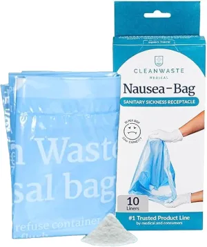 Cleanwaste Medical Nausea Vomit Bag (Single Retail Box) - Instant Gelling Powder, Medical Grade, Leak-Free, Odor Control - for Hospitals, Facilities, Home Healthcare, Rideshare - (10 Drawstring Bags)