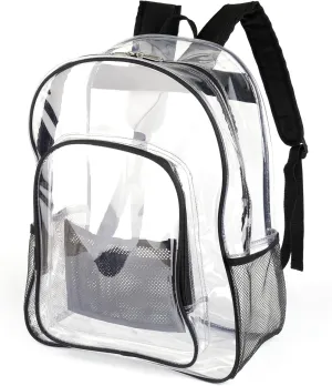 Clear Backpack Heavy Duty Clear Bookbag - Transparent Backpack See Through PVC Plastic Backpacks with Reinforced Straps for School Work,Boys Girls Kids - Black
