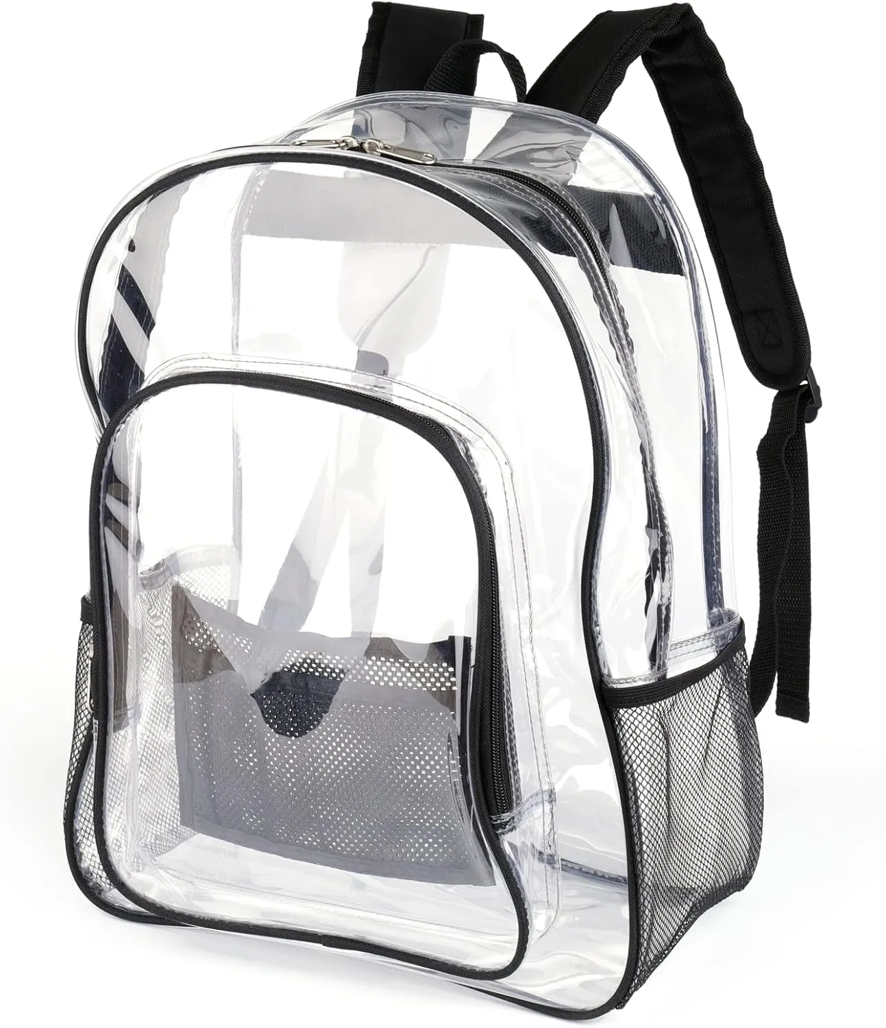 Clear Backpack Heavy Duty Clear Bookbag - Transparent Backpack See Through PVC Plastic Backpacks with Reinforced Straps for School Work,Boys Girls Kids - Black