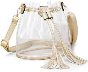 Clear Bag Stadium Approved with Bucket Shoulder Transparent Handbag Drawstring Purse Bolso Transparente
