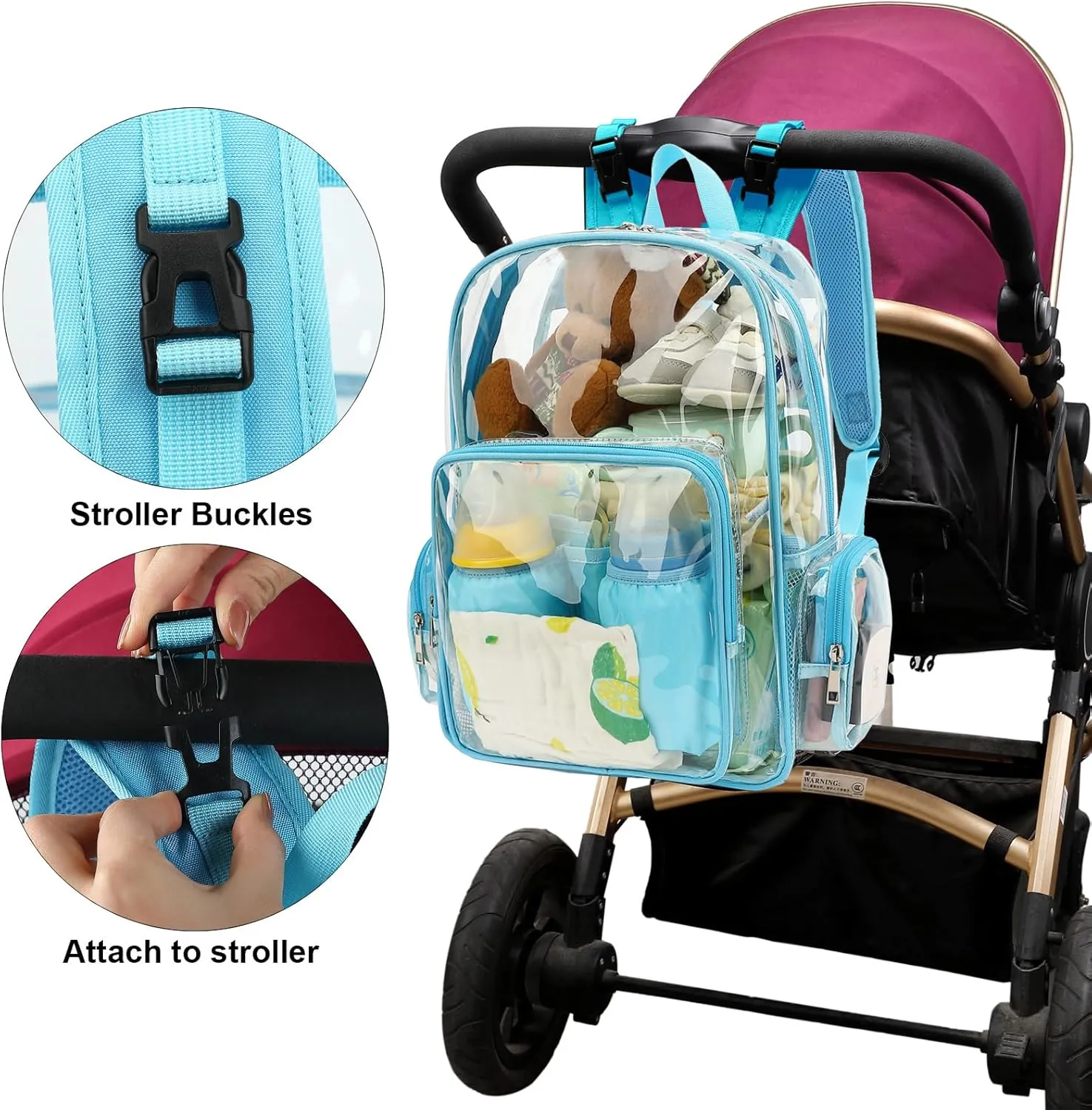 Clear Diaper Bag Backpack for Baby Girls Boys, Mom Nappy Changing Bags for Women (Light Blue)