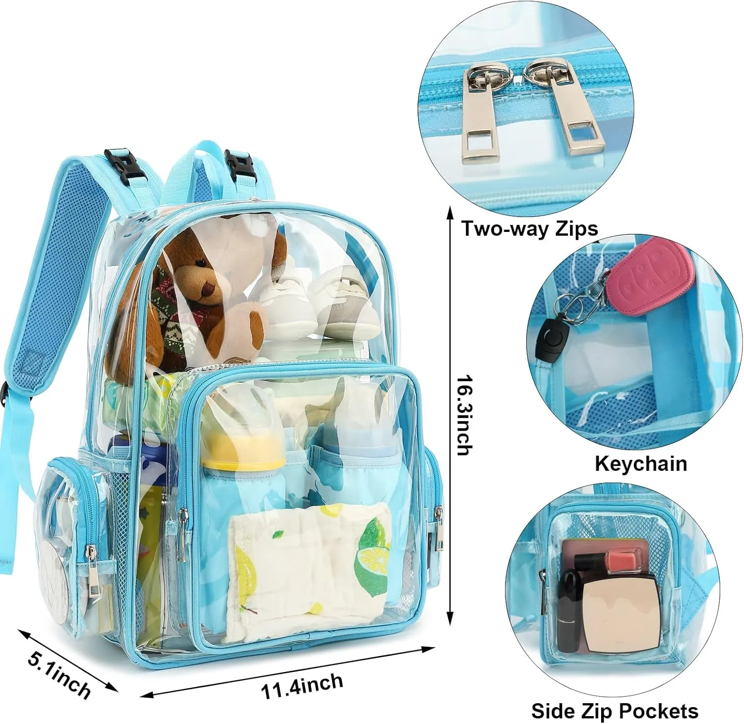 Clear Diaper Bag Backpack for Baby Girls Boys, Mom Nappy Changing Bags for Women (Light Blue)