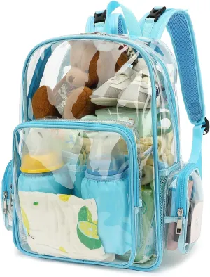 Clear Diaper Bag Backpack for Baby Girls Boys, Mom Nappy Changing Bags for Women (Light Blue)