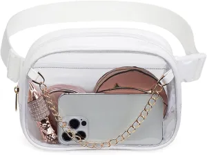 Clear Fanny Pack Stadium Events Clear Waist Bag for Women Waterproof Transparent Waist Pack for Concerts Game (White)