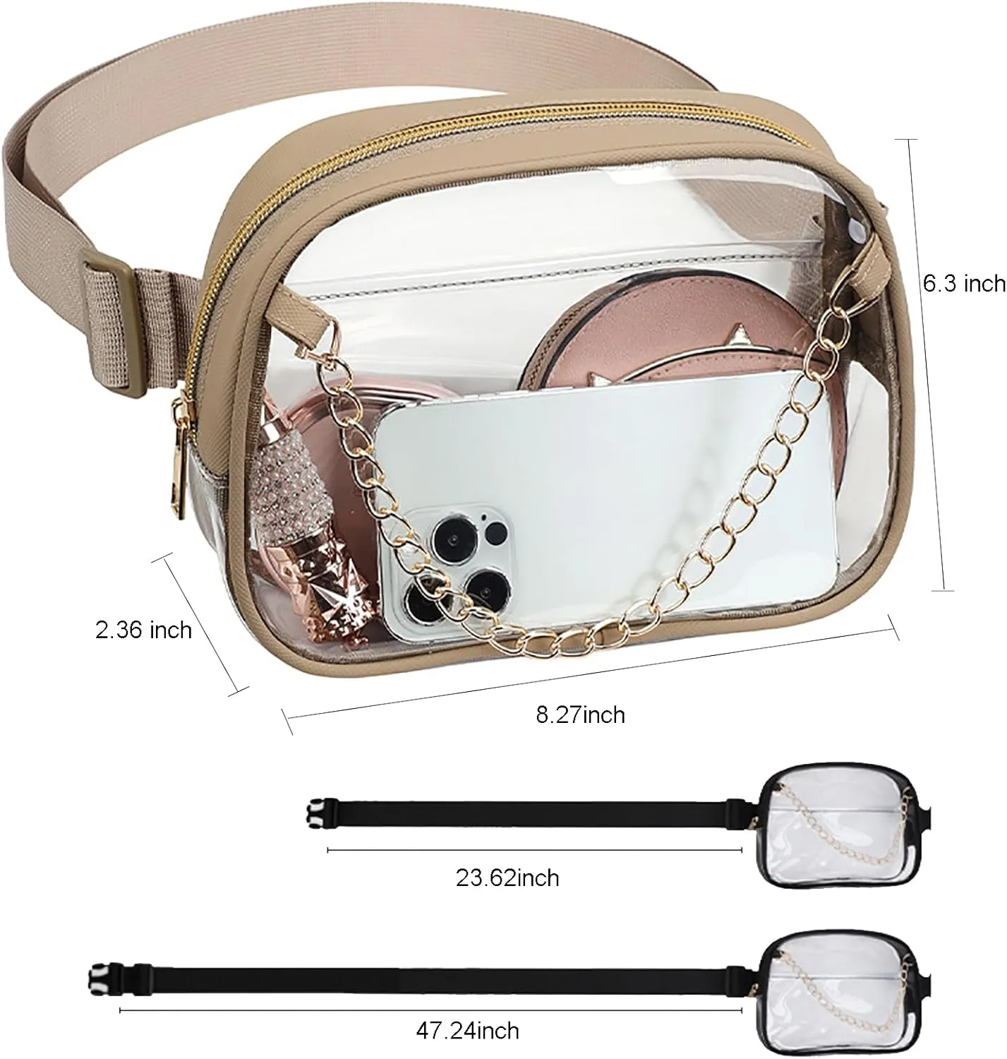 Clear Fanny Pack Stadium Events Clear Waist Bag for Women Waterproof Transparent Waist Pack for Concerts Game (White)
