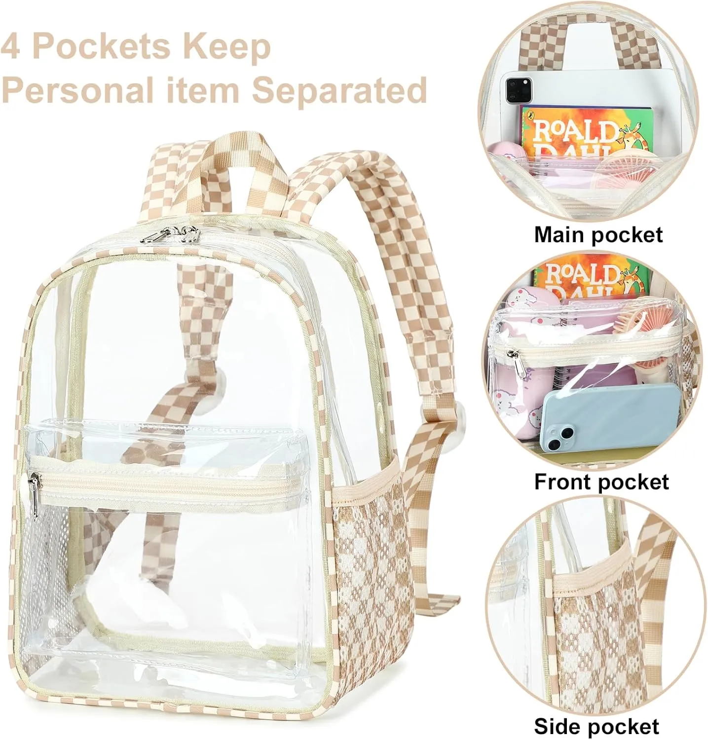 Clear Mini Backpack for Stadium Events 12x12x6 Small Transparent Backpacks Plastic See Through Clear Bag for Concerts Work Festival Security Travel