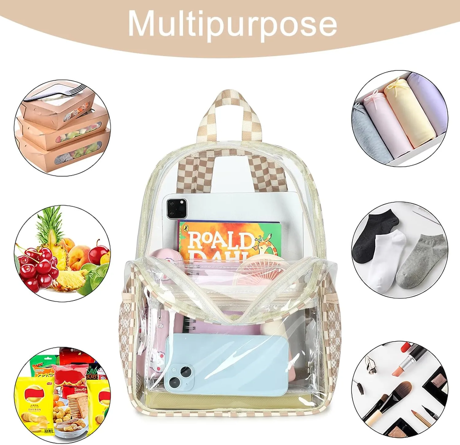 Clear Mini Backpack for Stadium Events 12x12x6 Small Transparent Backpacks Plastic See Through Clear Bag for Concerts Work Festival Security Travel