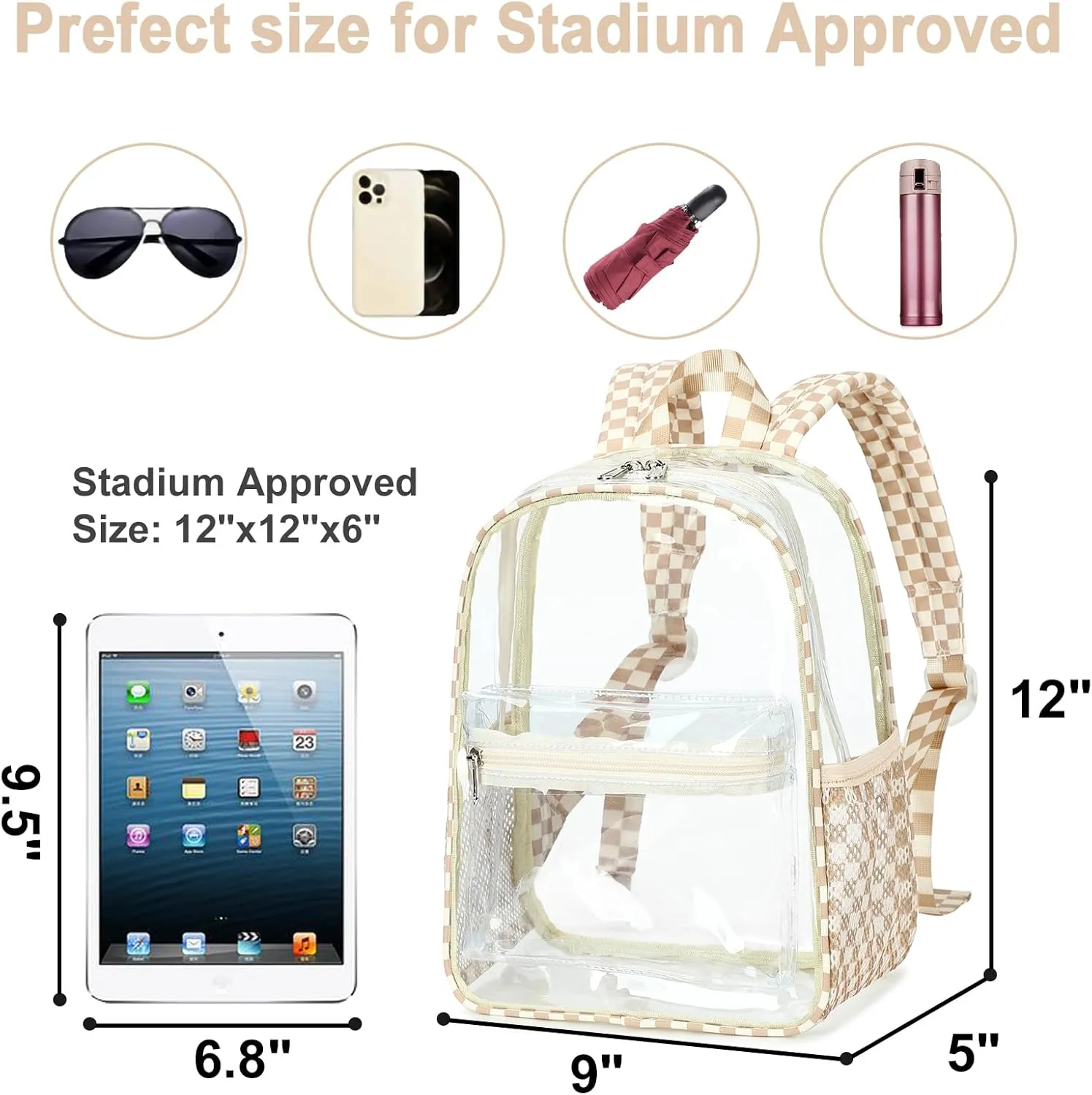 Clear Mini Backpack for Stadium Events 12x12x6 Small Transparent Backpacks Plastic See Through Clear Bag for Concerts Work Festival Security Travel