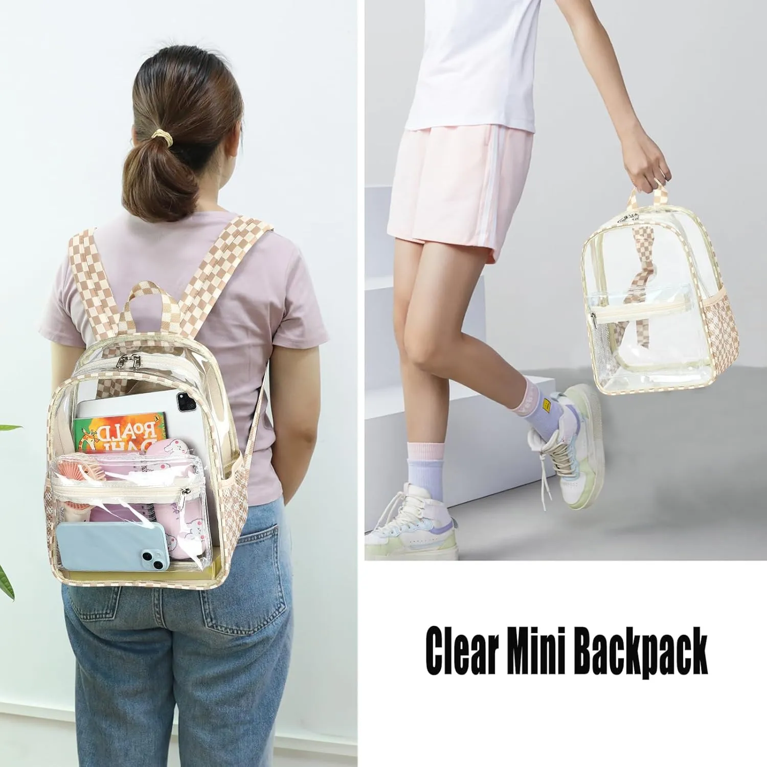 Clear Mini Backpack for Stadium Events 12x12x6 Small Transparent Backpacks Plastic See Through Clear Bag for Concerts Work Festival Security Travel