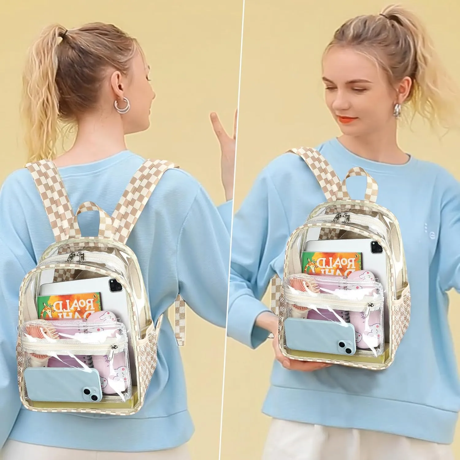 Clear Mini Backpack for Stadium Events 12x12x6 Small Transparent Backpacks Plastic See Through Clear Bag for Concerts Work Festival Security Travel