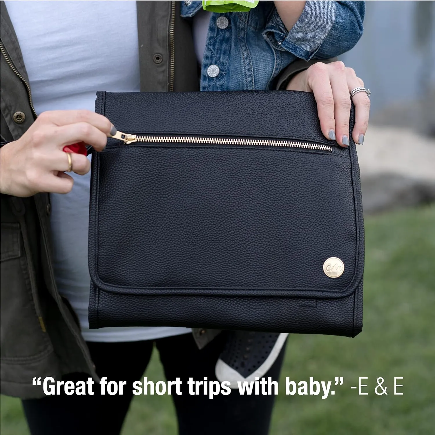 CleverMade Portable Baby Changing Pad Clutch with Wristlet - Premium Foldable Water Resistant Diaper Changing Mat with Storage Pockets for Diapers and Wipes - Black