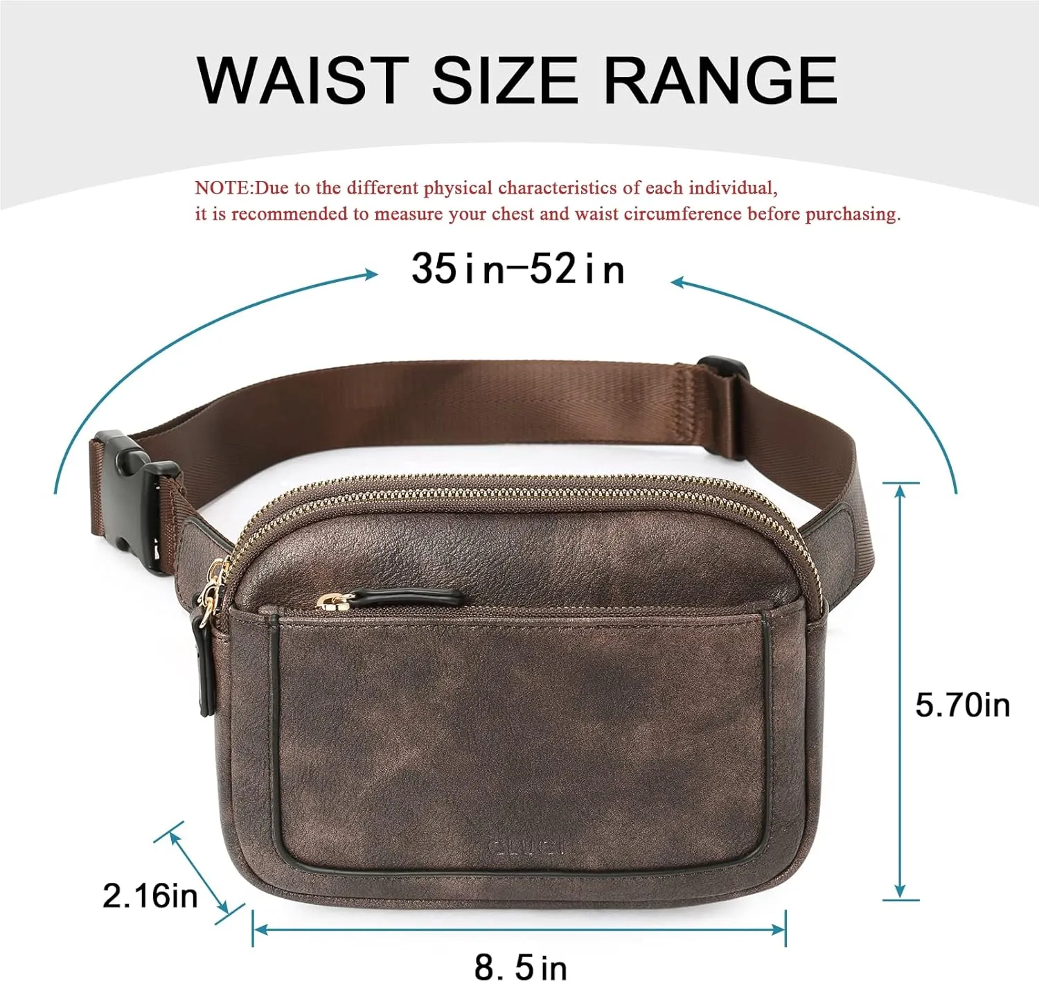 CLUCI Belt Bag for Women, Mini Everywhere Crossbody Waist Bag Adjustable Strap, Vegan Leather Women's Fanny Pack