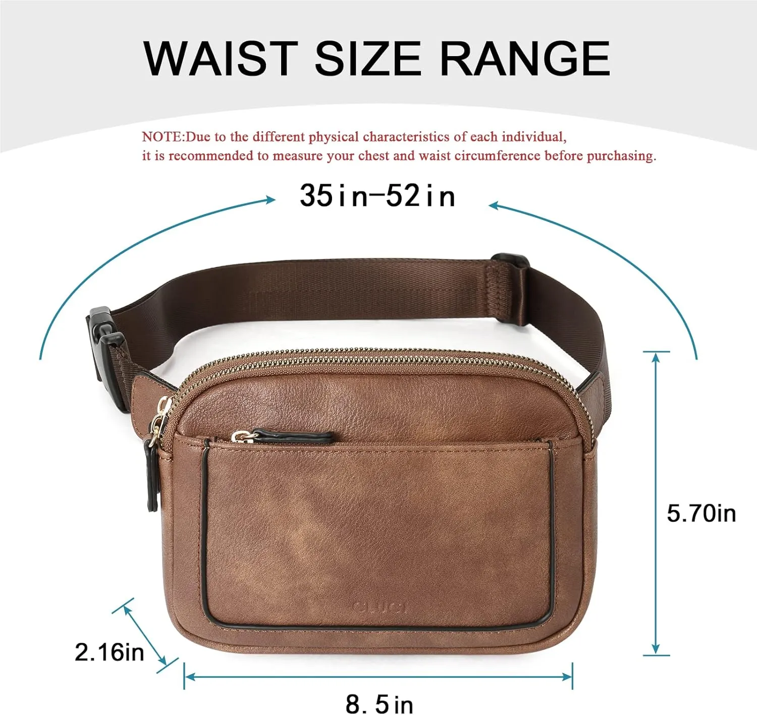 CLUCI Belt Bag for Women, Mini Everywhere Crossbody Waist Bag Adjustable Strap, Vegan Leather Women's Fanny Pack