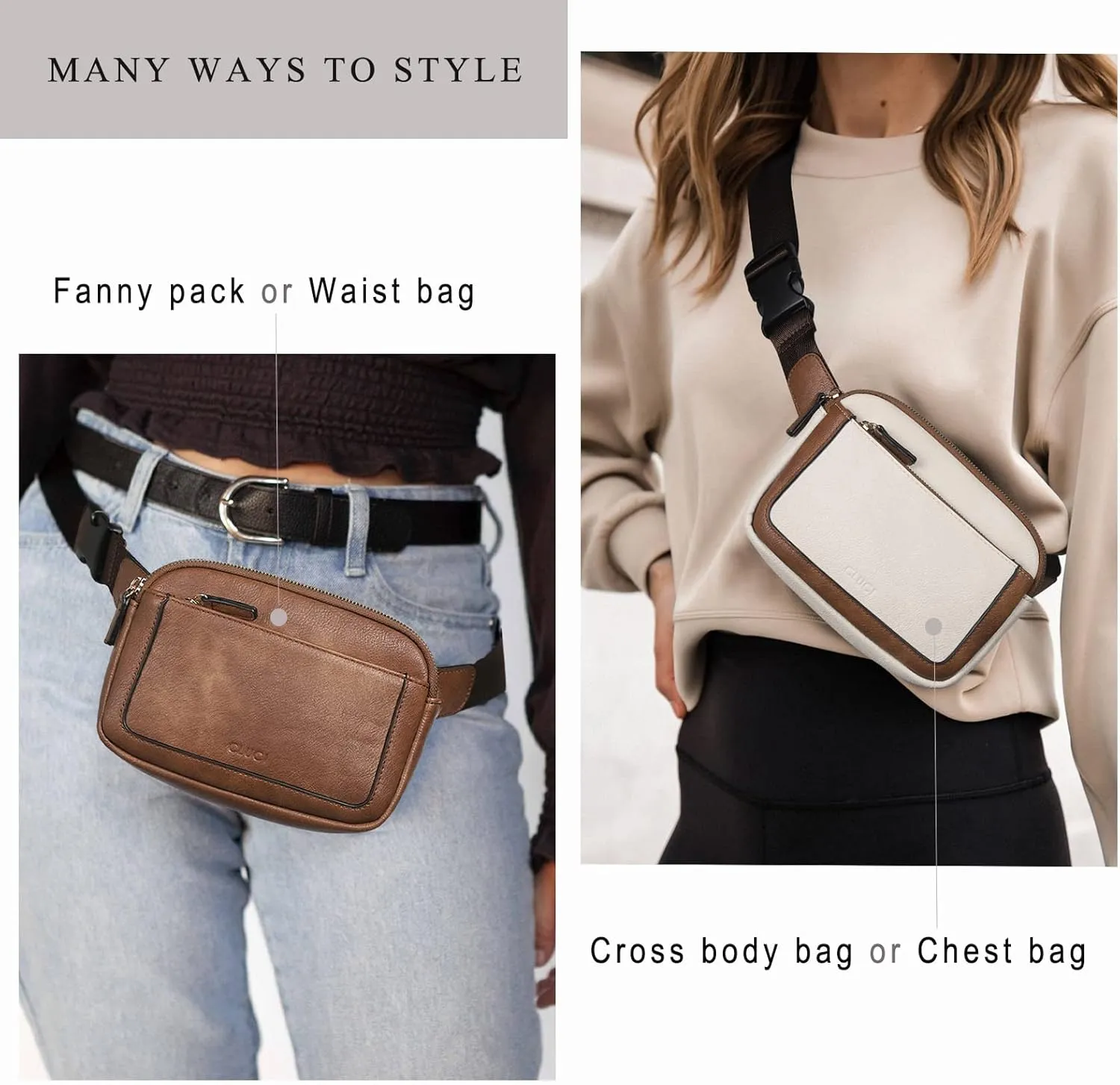 CLUCI Belt Bag for Women, Mini Everywhere Crossbody Waist Bag Adjustable Strap, Vegan Leather Women's Fanny Pack