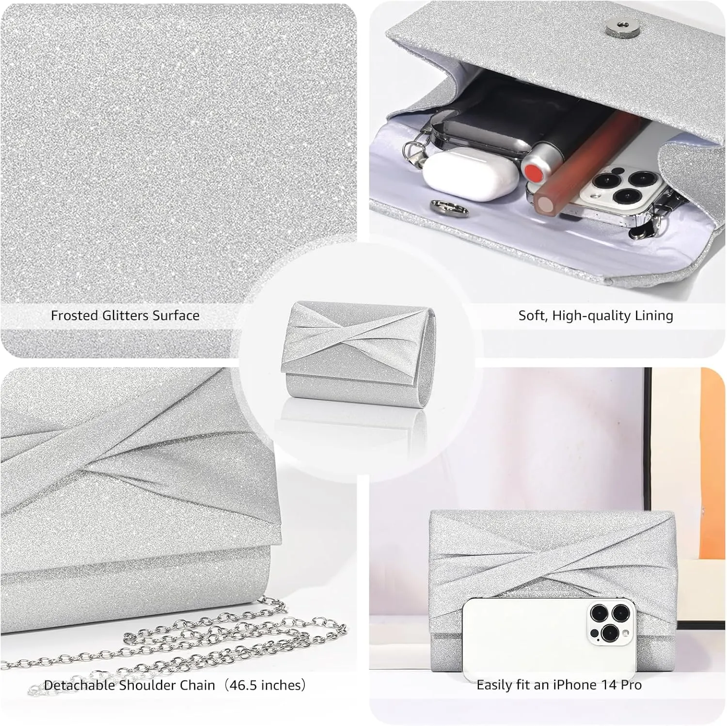 Clutch Purses for Women Evening Bag Wedding Handbags with Chain, Women's Small Clutch Cocktail Bag for Party Prom