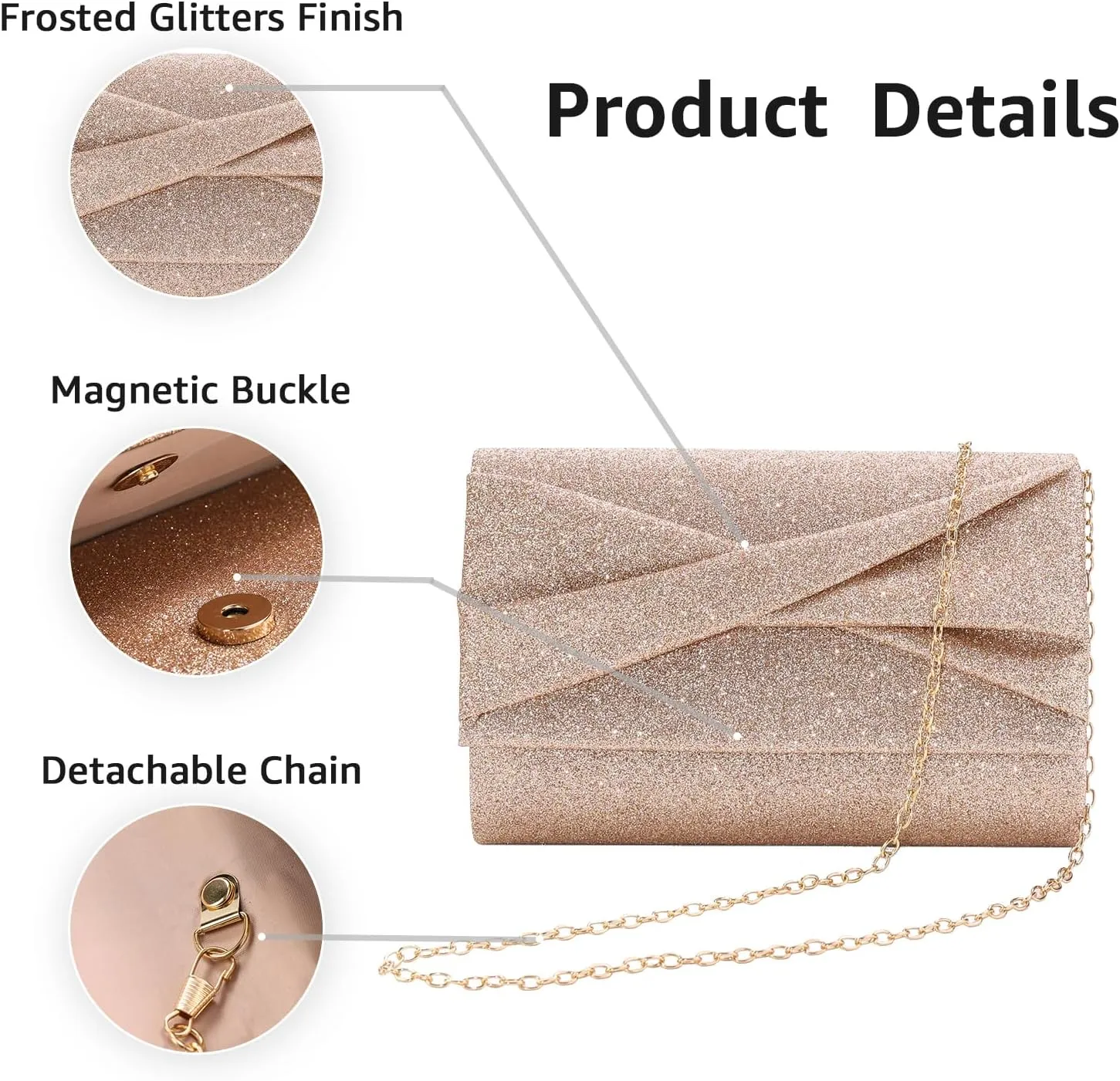 Clutch Purses for Women Evening Bag Wedding Handbags with Chain, Women's Small Clutch Cocktail Bag for Party Prom
