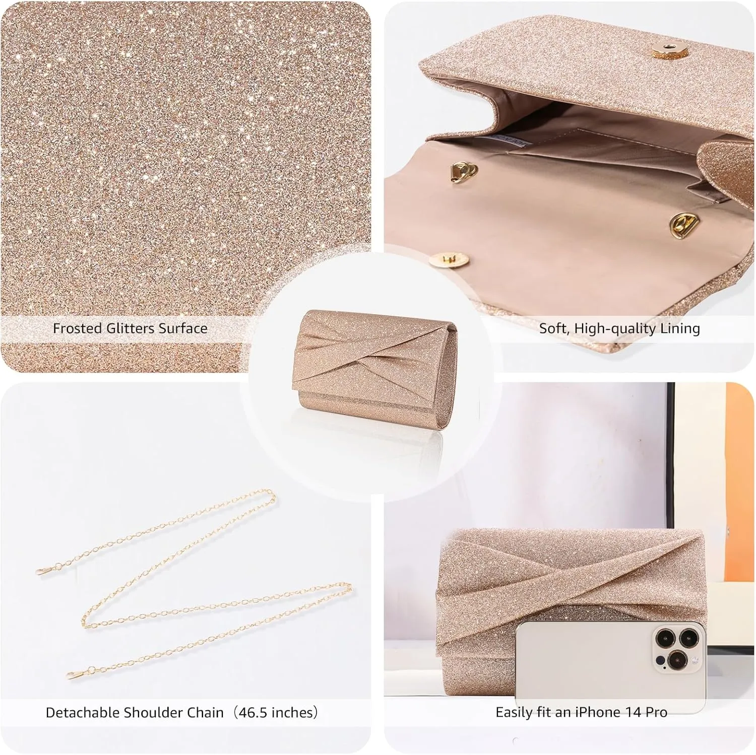 Clutch Purses for Women Evening Bag Wedding Handbags with Chain, Women's Small Clutch Cocktail Bag for Party Prom