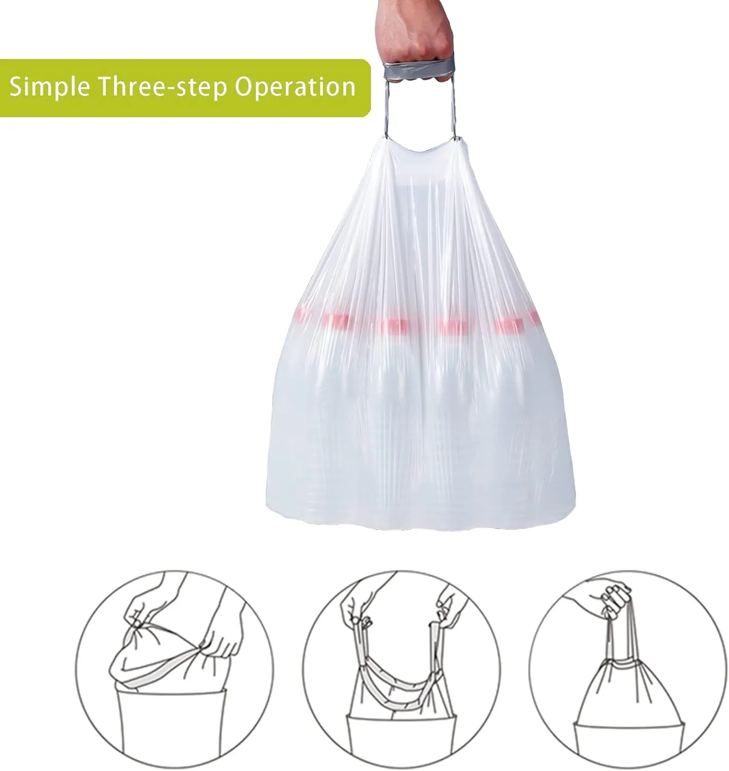 Code P (50 Count) 13-16 Gallon Heavy Duty Drawstring Plastic Trash Bags Compatible with simplehuman Code P | 1.2 Mil | White| 50-60 Liter