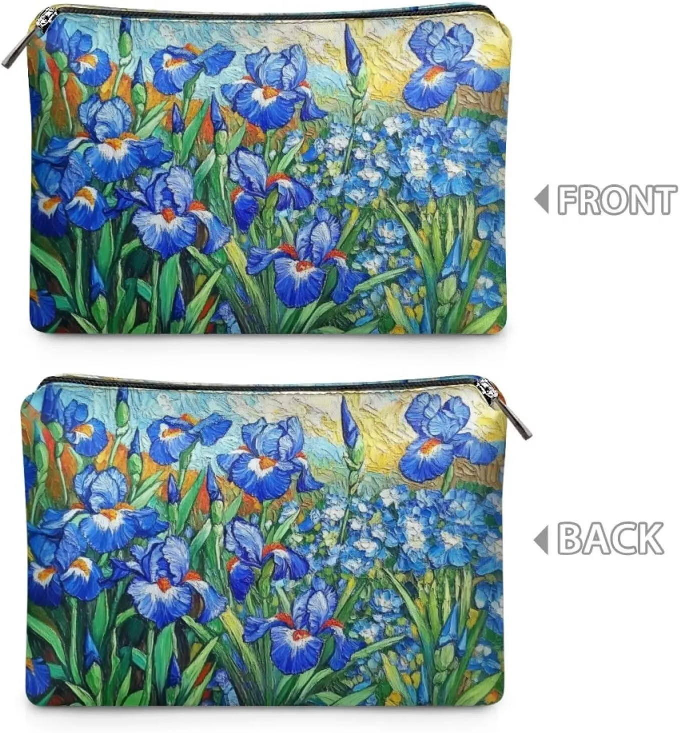 COEQINE Leather Cosmetic Purses for Women Wedding Floral Makeup Bag Organizer Portable Travel Lisptic Pouch With Zipper Womens Evening Wedding Party Cosmetic Purse Wallet,Iris Floral Art Print