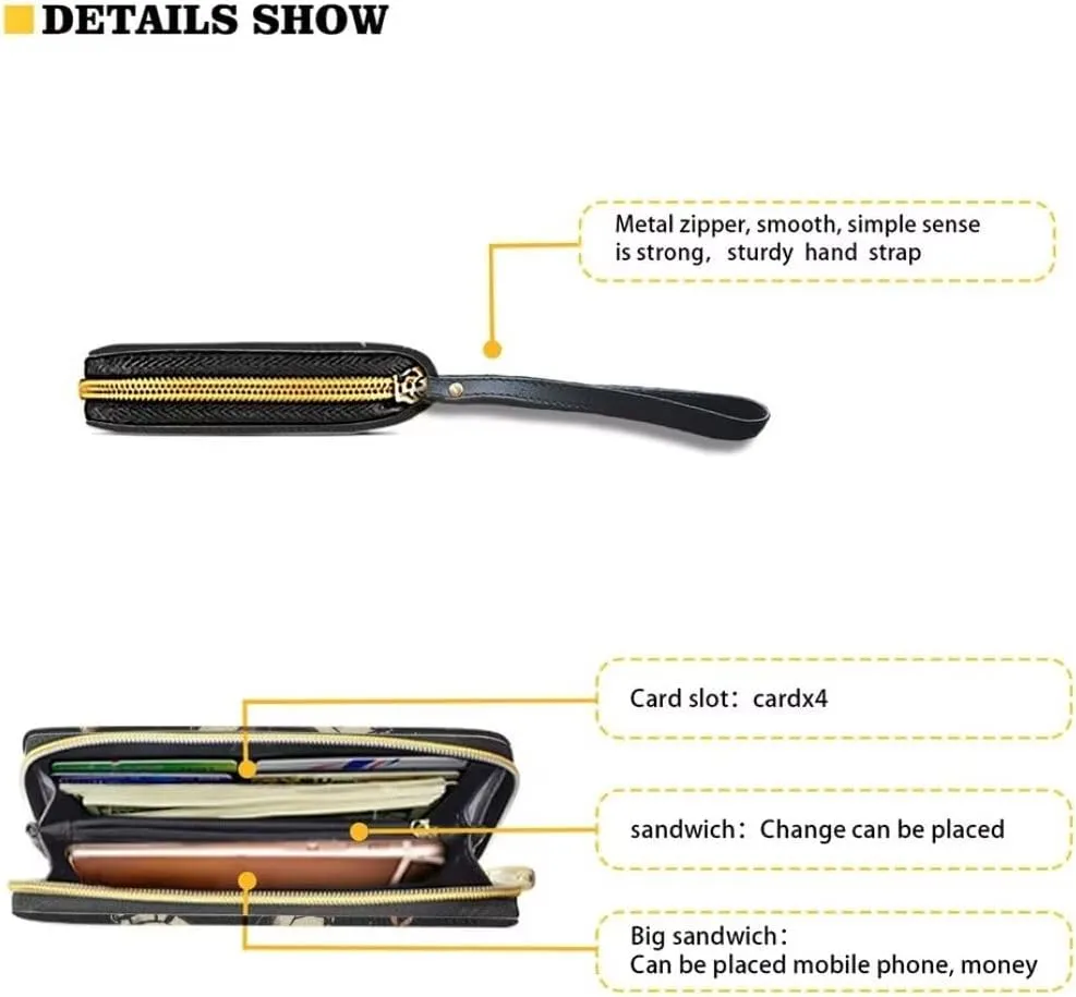 Coldinair Black Butterfly Women's RFID Blocking PU Leather Zip Around Wallet Mushroom Clutch Travel Purse with Wristlet