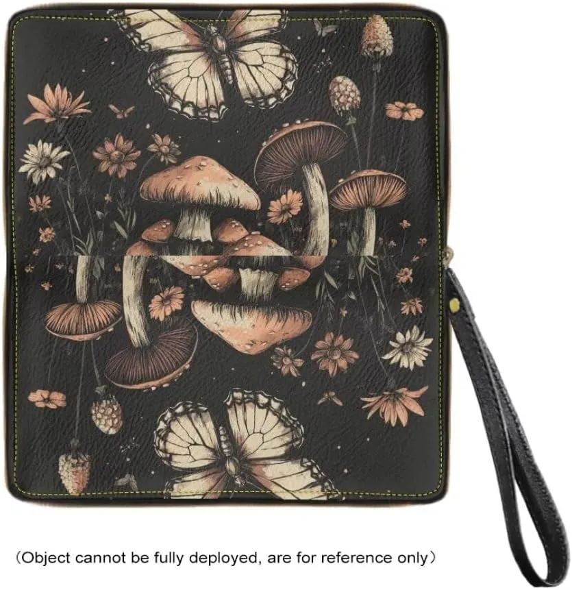 Coldinair Black Butterfly Women's RFID Blocking PU Leather Zip Around Wallet Mushroom Clutch Travel Purse with Wristlet