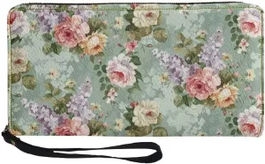 Coldinair Vintage Peony Womens Wallet with Wrist Strap RFID Blocking PU Leather Coin Bag Aztec Handbag for Ladies Floral Cluth Long Purse for Travel
