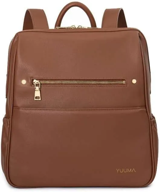 Collection Original Diaper Backpack - Vegan Leather Baby Bag - Gold Zipper - Multiple Pockets - Easy Clean Nylon Interior - Many Colors - Modern Diaper Bag (Cinnamon)