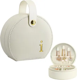 COLLECTIVE HOME - Travel Jewelry Case, Elegant Half-Moon Design with Gold Monogram, Detachable Handle, Personalized Accessory Organizer, Gift for Fashion-Forward Women and Teens (i)