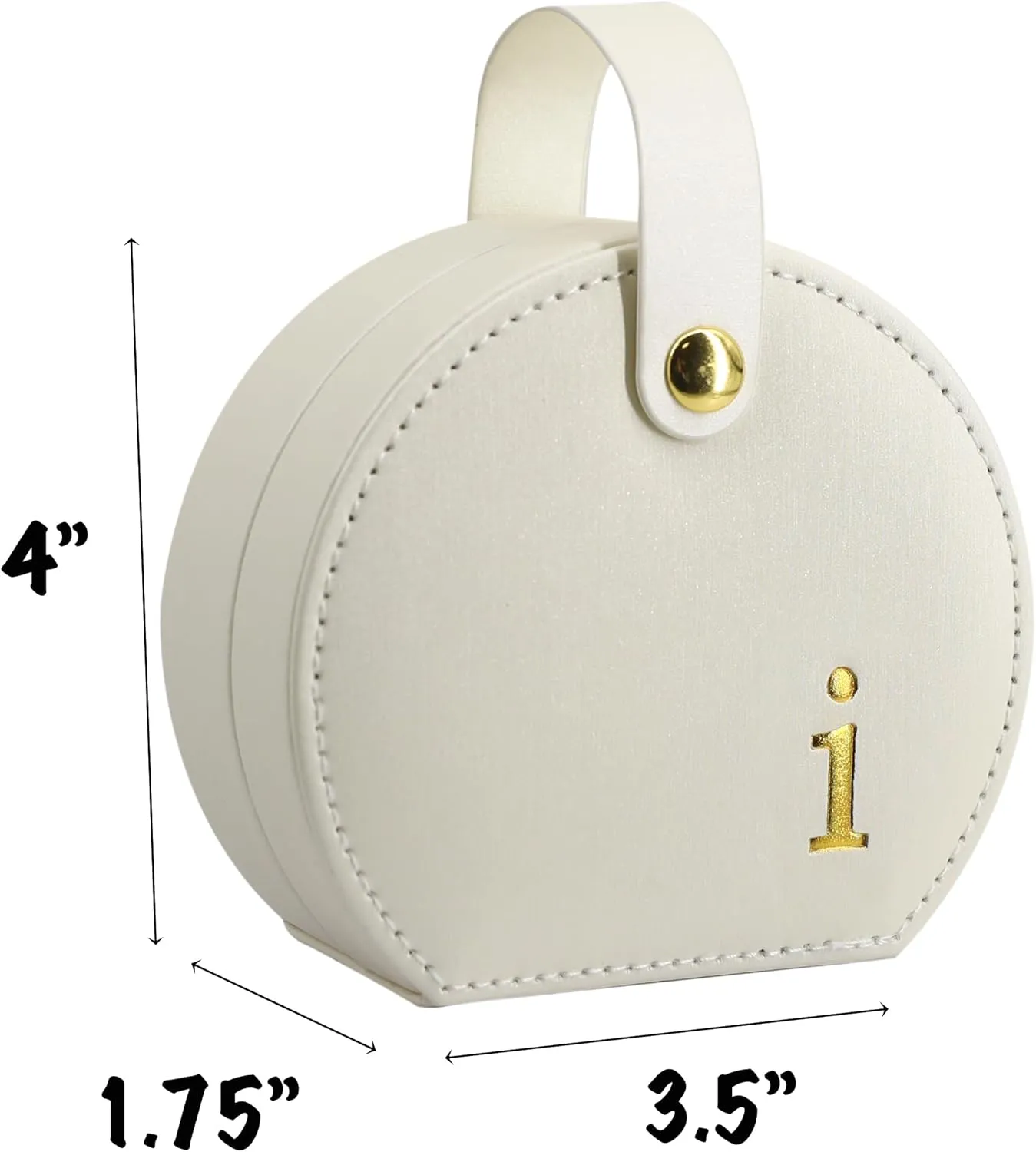 COLLECTIVE HOME - Travel Jewelry Case, Elegant Half-Moon Design with Gold Monogram, Detachable Handle, Personalized Accessory Organizer, Gift for Fashion-Forward Women and Teens (i)