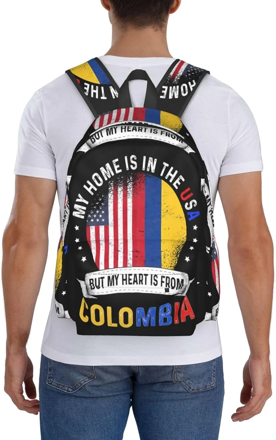 Colombian American Patriot Heart is From Colombia Flag Large Travel Backpack Casual Backpacks Laptop Daypack Working Rucksack Lightweight Back Pack Sports Bag with Adjustable Shoulder Strap