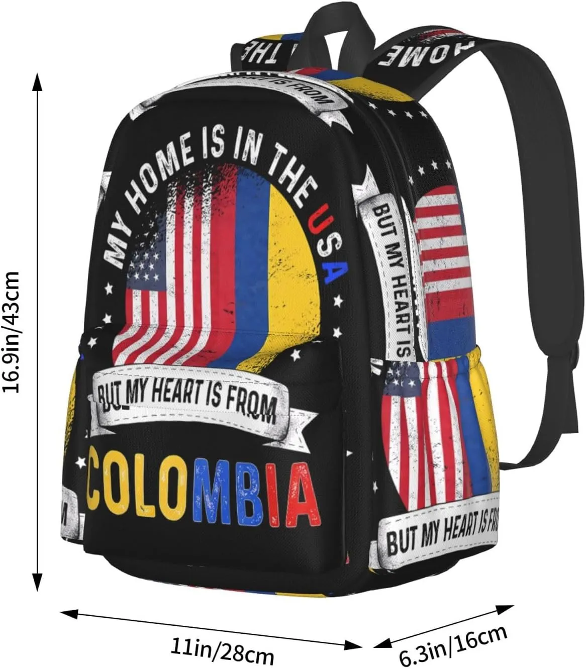 Colombian American Patriot Heart is From Colombia Flag Large Travel Backpack Casual Backpacks Laptop Daypack Working Rucksack Lightweight Back Pack Sports Bag with Adjustable Shoulder Strap