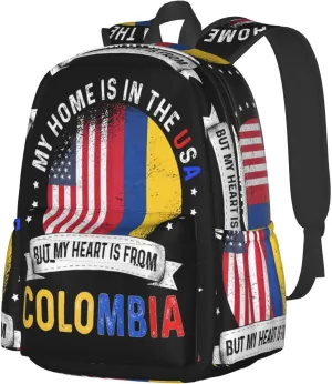 Colombian American Patriot Heart is From Colombia Flag Large Travel Backpack Casual Backpacks Laptop Daypack Working Rucksack Lightweight Back Pack Sports Bag with Adjustable Shoulder Strap