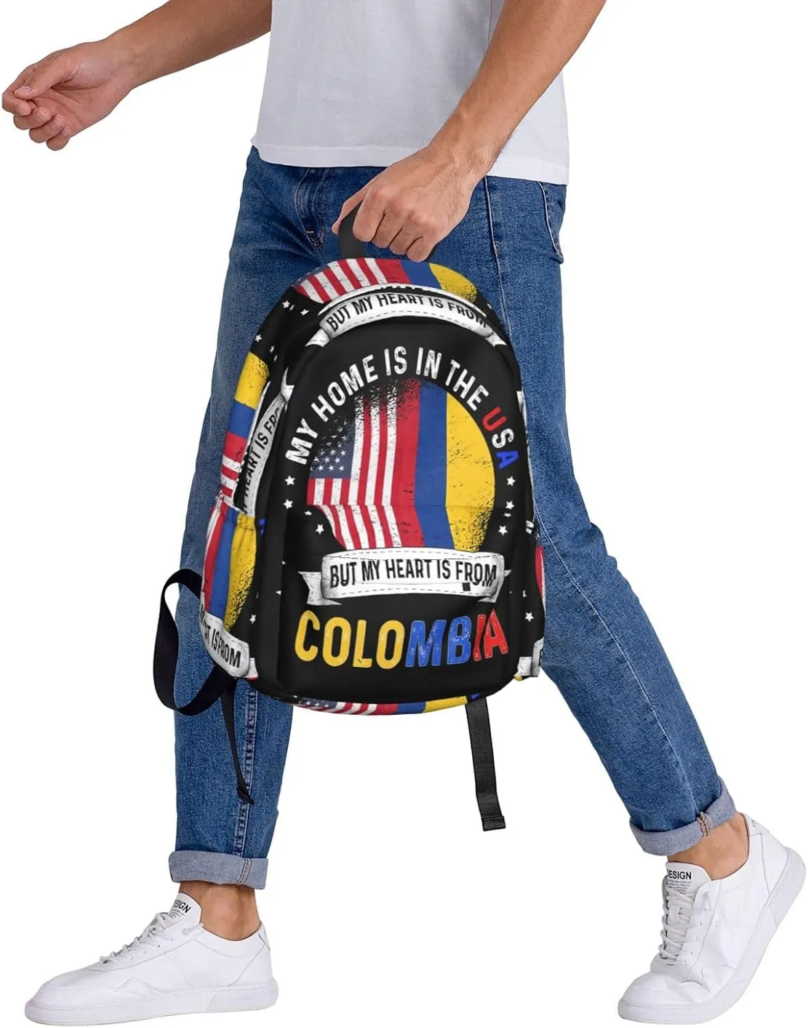 Colombian American Patriot Heart is From Colombia Flag Large Travel Backpack Casual Backpacks Laptop Daypack Working Rucksack Lightweight Back Pack Sports Bag with Adjustable Shoulder Strap