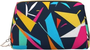 Colorful Finch Print Small Leather Makeup Bag for Women, Travel Cosmetic Bag with Zipper, Toiletries, Purse, Gift