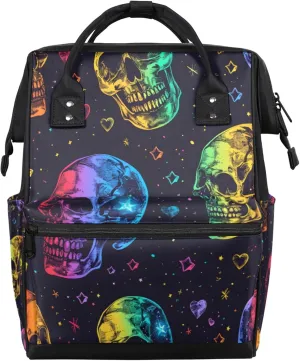 Colorful Hand Drawn Stars Skulls Diaper Bag Mommy Bags With Adjustable Shoulder Strap Waterproof Multifunction Shoulder Bag Travel Large Capacity Backpack for Moms And Dads