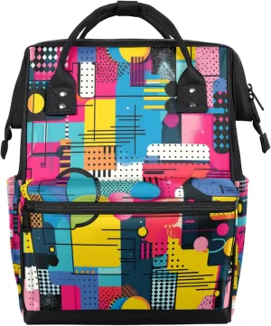 Colorful Layered Fusion Double Shoulder Mommy Bag for Women, Polyester Large Capacity Diaper Backpack with Multi Pockets, Waterproof Adjustable Straps Diaper Bag for Moms Dads, 11''×7''×15.7''