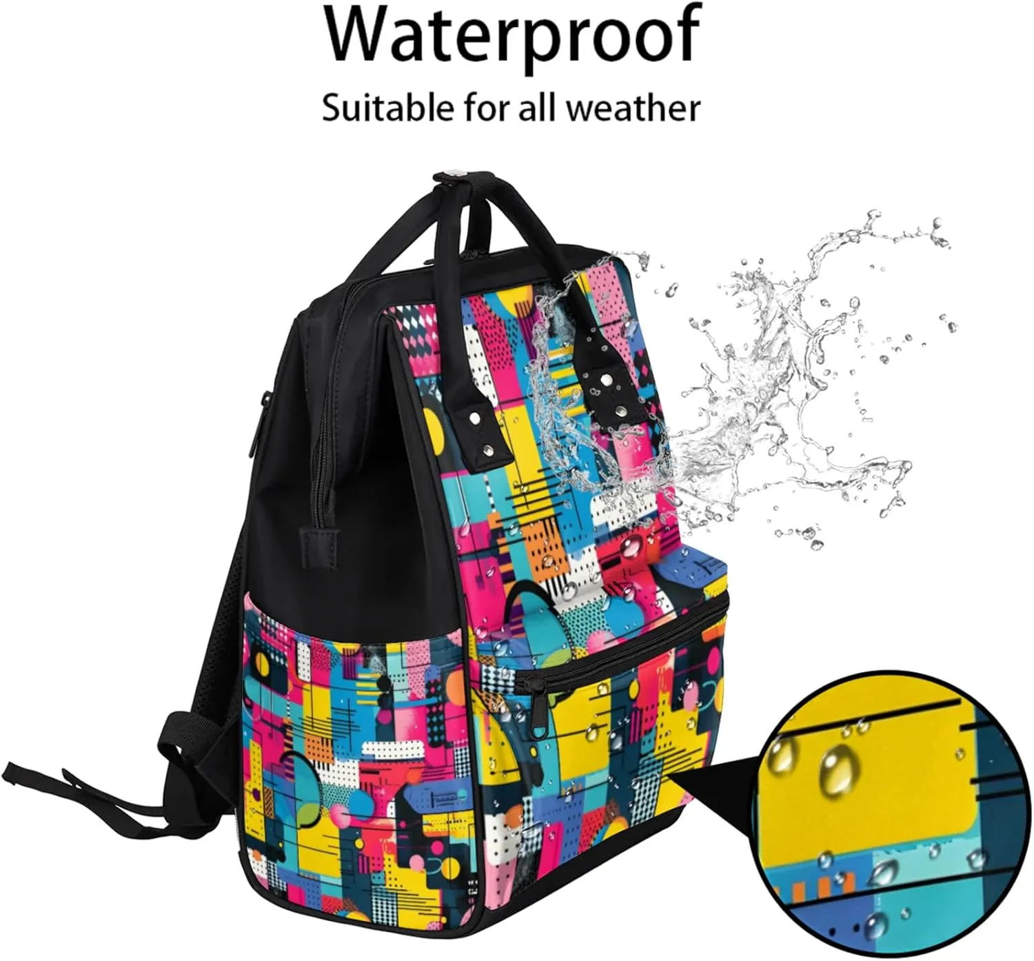 Colorful Layered Fusion Double Shoulder Mommy Bag for Women, Polyester Large Capacity Diaper Backpack with Multi Pockets, Waterproof Adjustable Straps Diaper Bag for Moms Dads, 11''×7''×15.7''