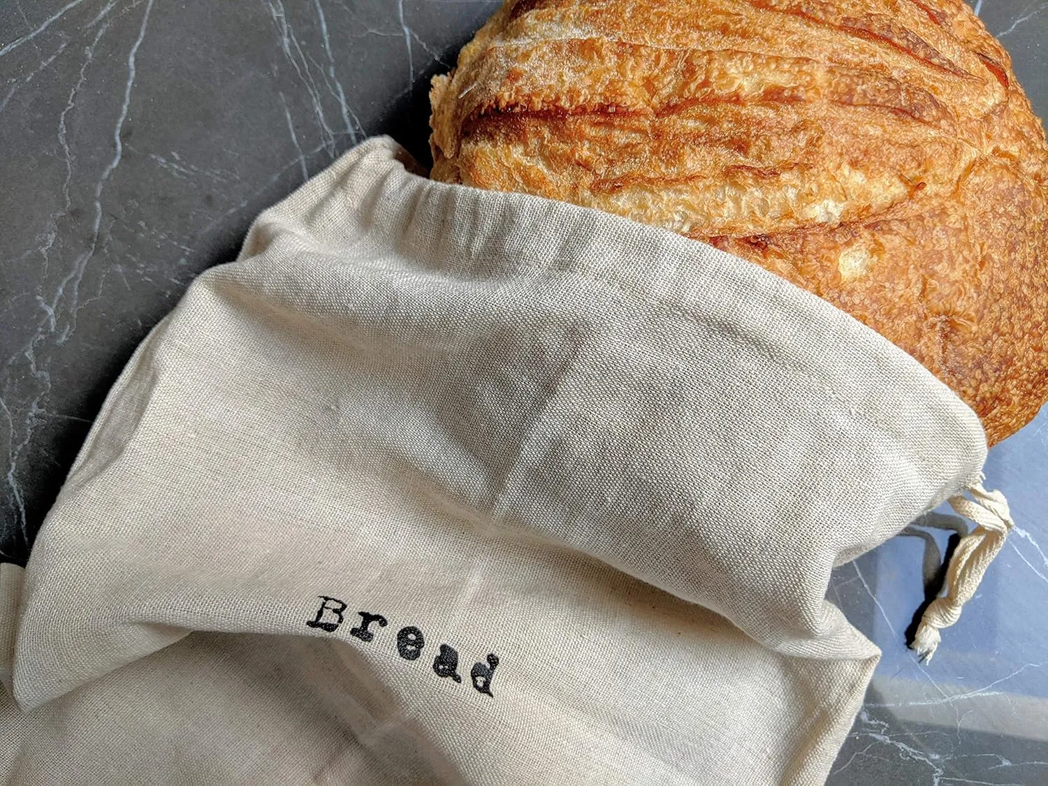 Combo Set of One 12"x15" Boule and One 6"x26" Baguette Farmhouse Natural Linen Bread Bags, Reusable Drawstring Bag for Homemade Bread Storage, Perfect for Bakers, House Warming, Etc.