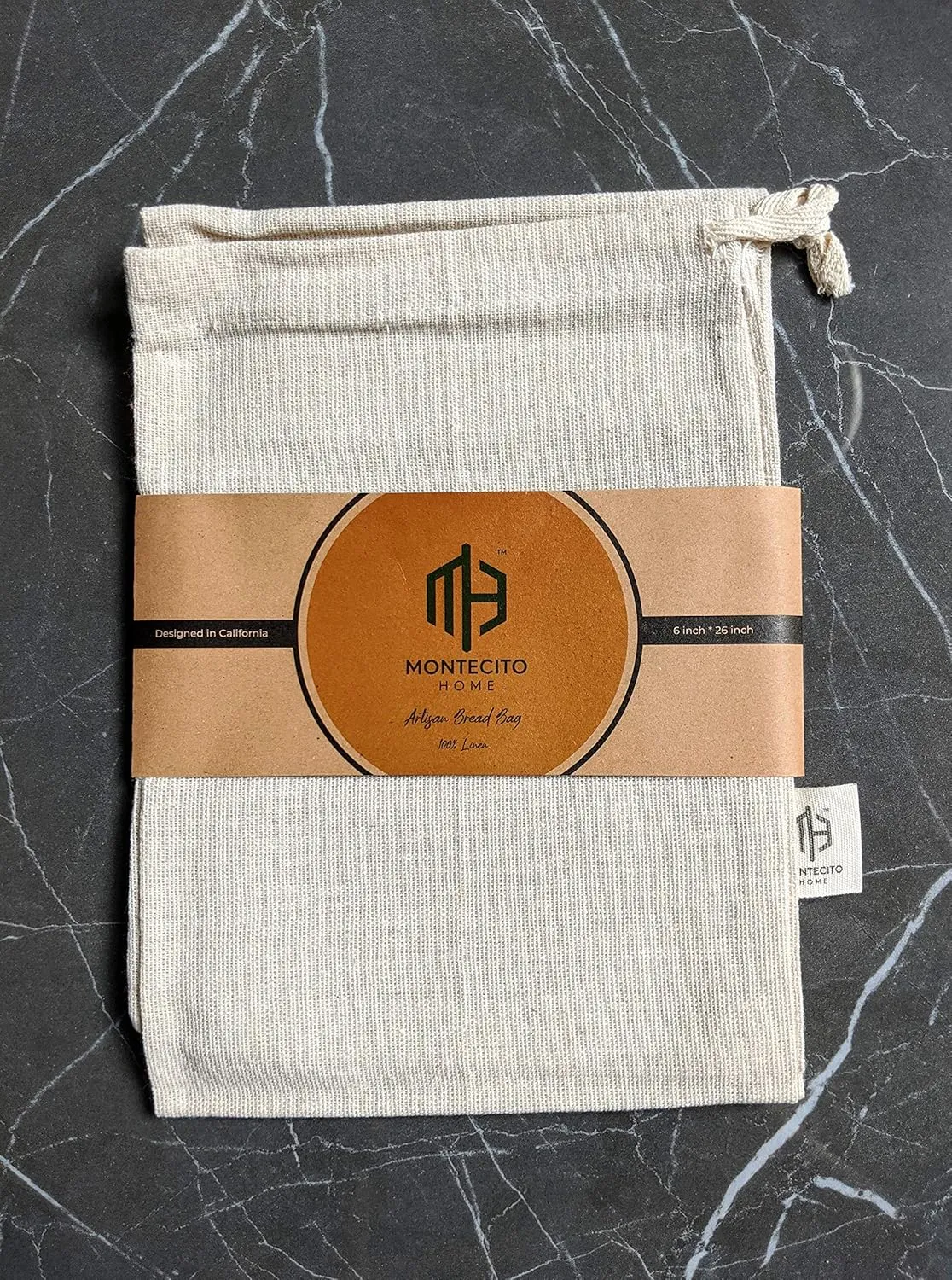 Combo Set of One 12"x15" Boule and One 6"x26" Baguette Farmhouse Natural Linen Bread Bags, Reusable Drawstring Bag for Homemade Bread Storage, Perfect for Bakers, House Warming, Etc.
