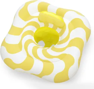 Comfort Plush - Baby Float - Yellow Wavy Square, 2-Ring Inflatable, 31" Pool & Water Tube, Diaper Style Seat, Velvet-Like Surface, 12-24mo