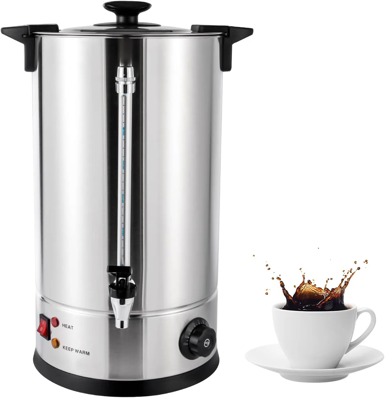 Commercial Coffee Urn Stainless Steel Coffee Dispenser Coffee Maker Quick Brewing Hot Beverage Dispenser Keep Warm Hot Water Urn for Home Party Office, 100 Cups (15L, 1.4KW)