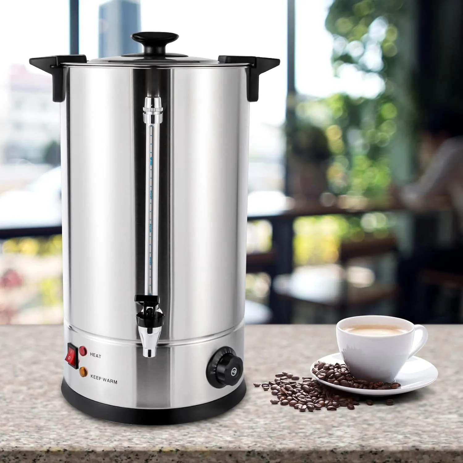 Commercial Coffee Urn Stainless Steel Coffee Dispenser Coffee Maker Quick Brewing Hot Beverage Dispenser Keep Warm Hot Water Urn for Home Party Office, 100 Cups (15L, 1.4KW)