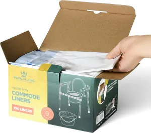 Commode Liners 100-Pack Bedside Commode Liners Portable Toilet Bags - Commode Liners for Adult Commode Chairs, Camp Toilet, Bucket - Leakproof, Hygienic Closure - Universal Fit, 20.5x15"