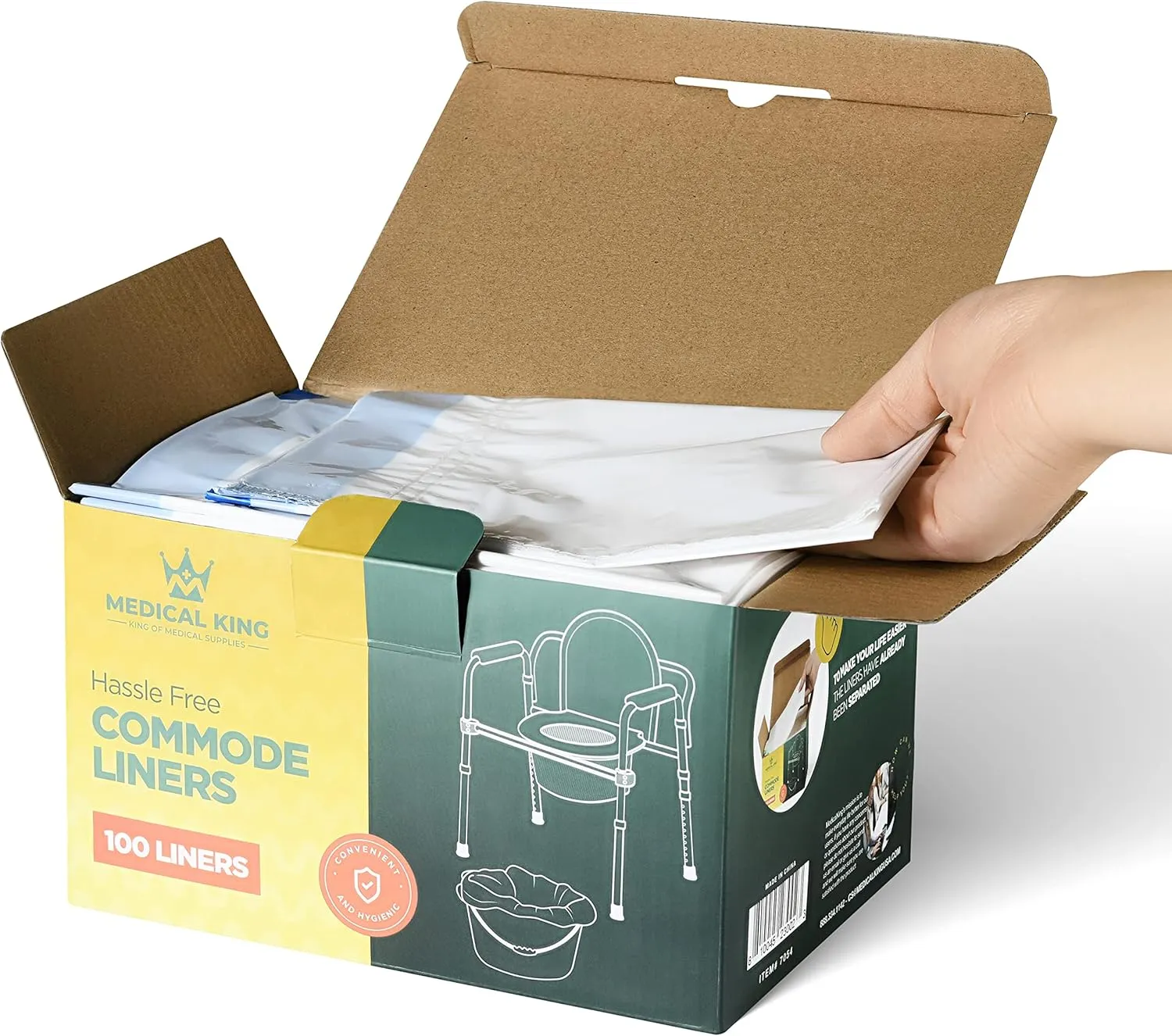 Commode Liners 100-Pack Bedside Commode Liners Portable Toilet Bags - Commode Liners for Adult Commode Chairs, Camp Toilet, Bucket - Leakproof, Hygienic Closure - Universal Fit, 20.5x15"