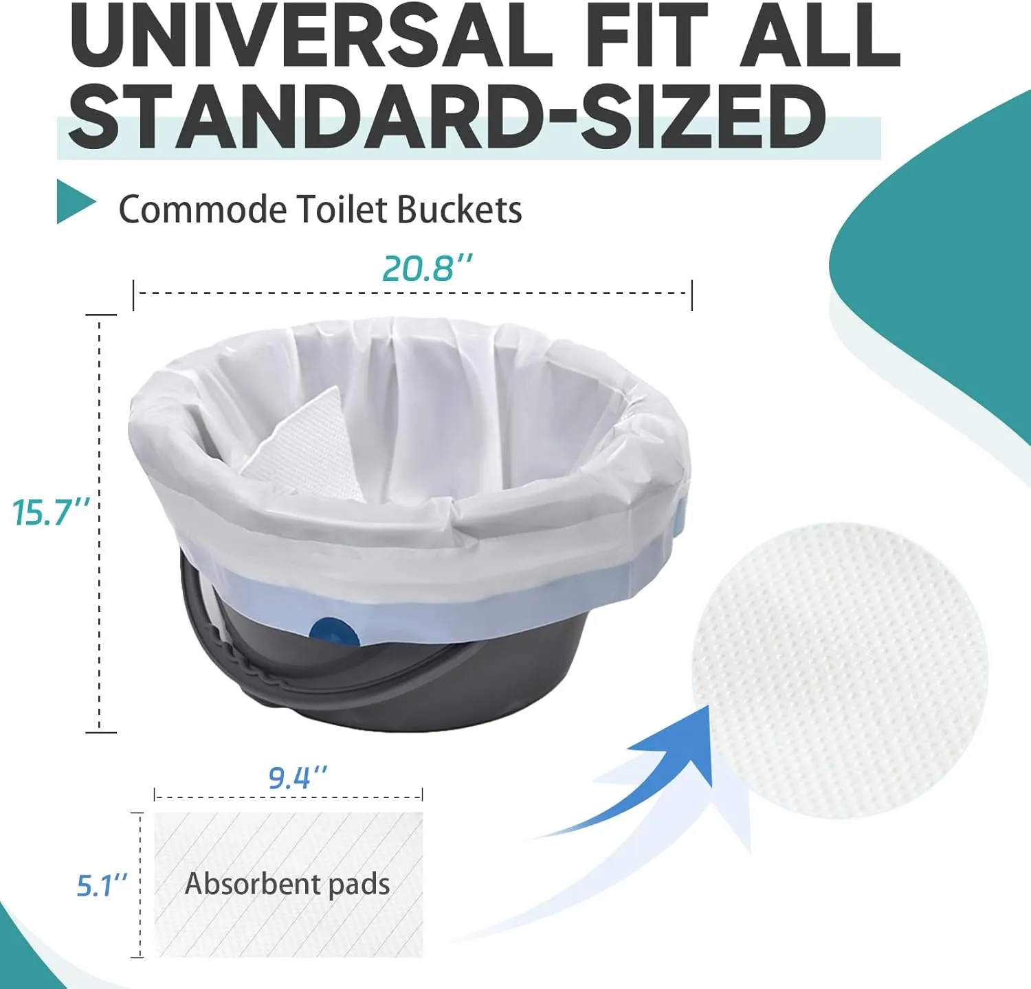 Commode Liners with Absorbent Pads, 100 PCS Bedside Commode Liners and 100 PCS Commode Pads, Toilet Liners Pads Absorb up to 35 oz, Commode Bags Universal Fit All Standard Toilet Chair Bucket