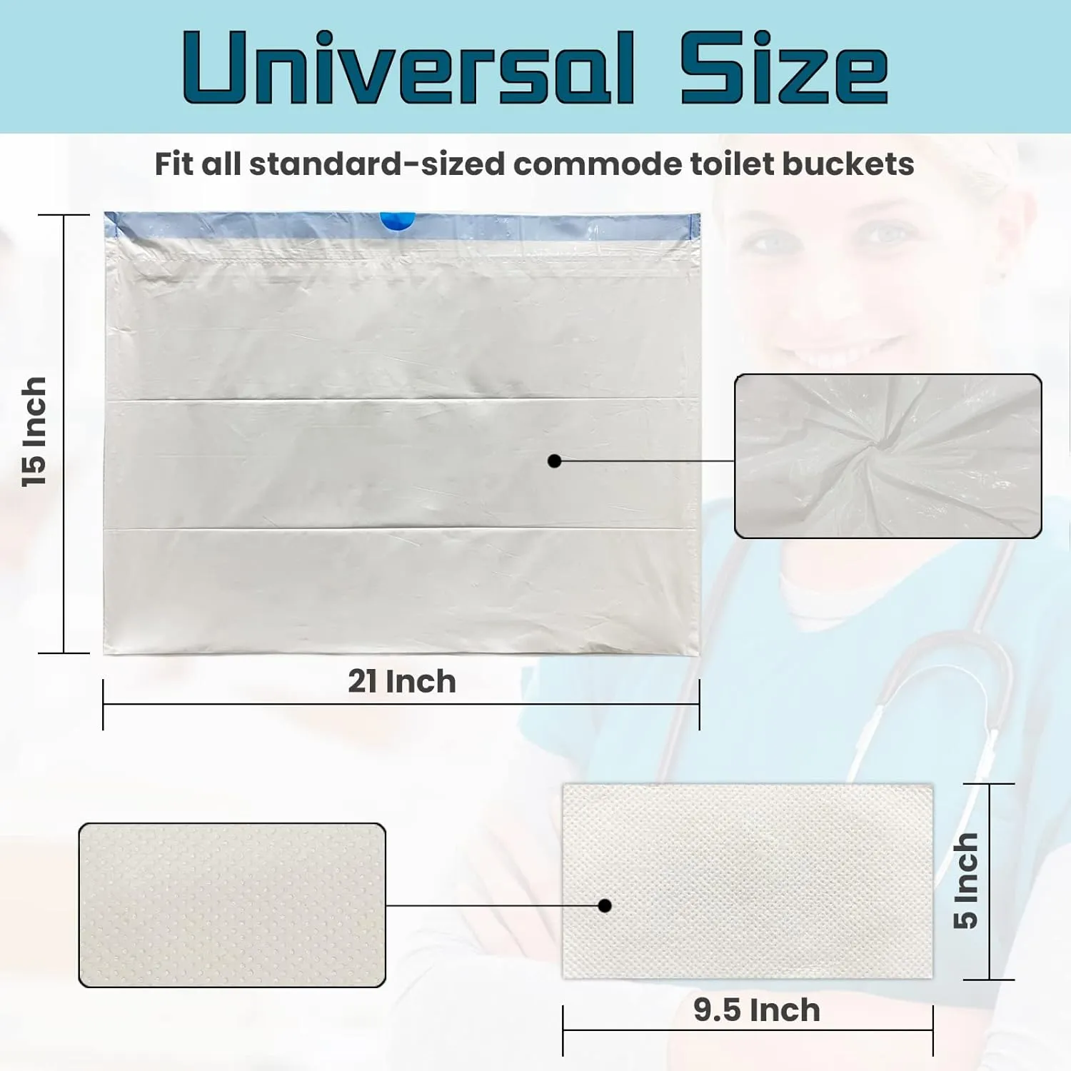 Commode Liners with Absorbent Pads(Pack of 50) - Bedside Commode Liners for Commode Bucket - Disposable Commode Bags for Adults, Portable & Leak-Proof Potty Chair Liners (50Bags 50Pads)