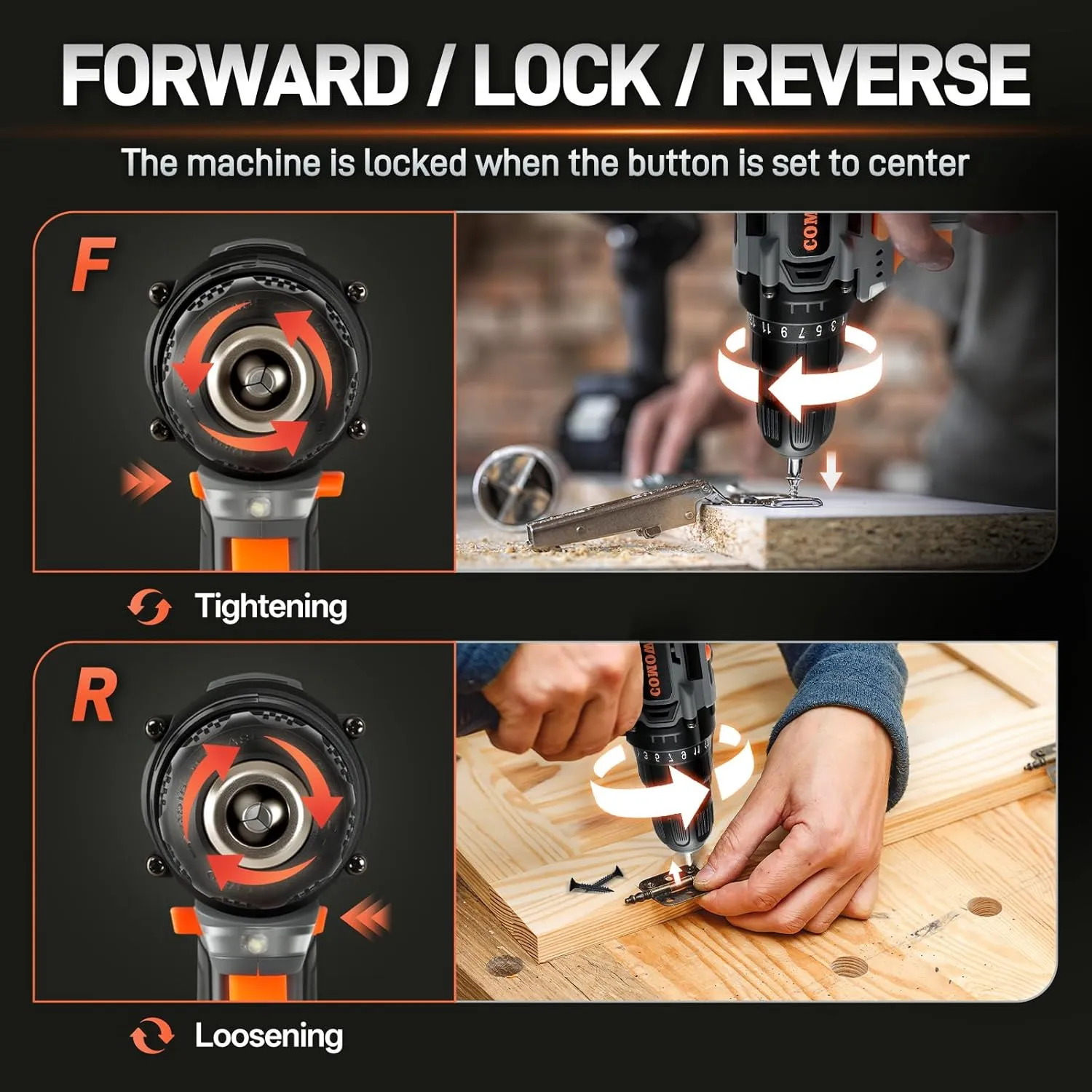 COMOWARE Cordless Drill Set, 20V Electric Power Drill Set,1 Battery & Charger, 3/8" Keyless Chuck, 2 Variable Speed, 266 In-lb Torque, 25 1 Position, Orange