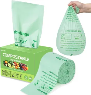 Compostable Trash Bags 3 Gallon, Extra Thick 0.8 Mils, 100 Count, ASTM D6400, BPI, OK Compost Home Certified, Small Kitchen Compost Bags,Green Bin Liners for Food Waste and Composting
